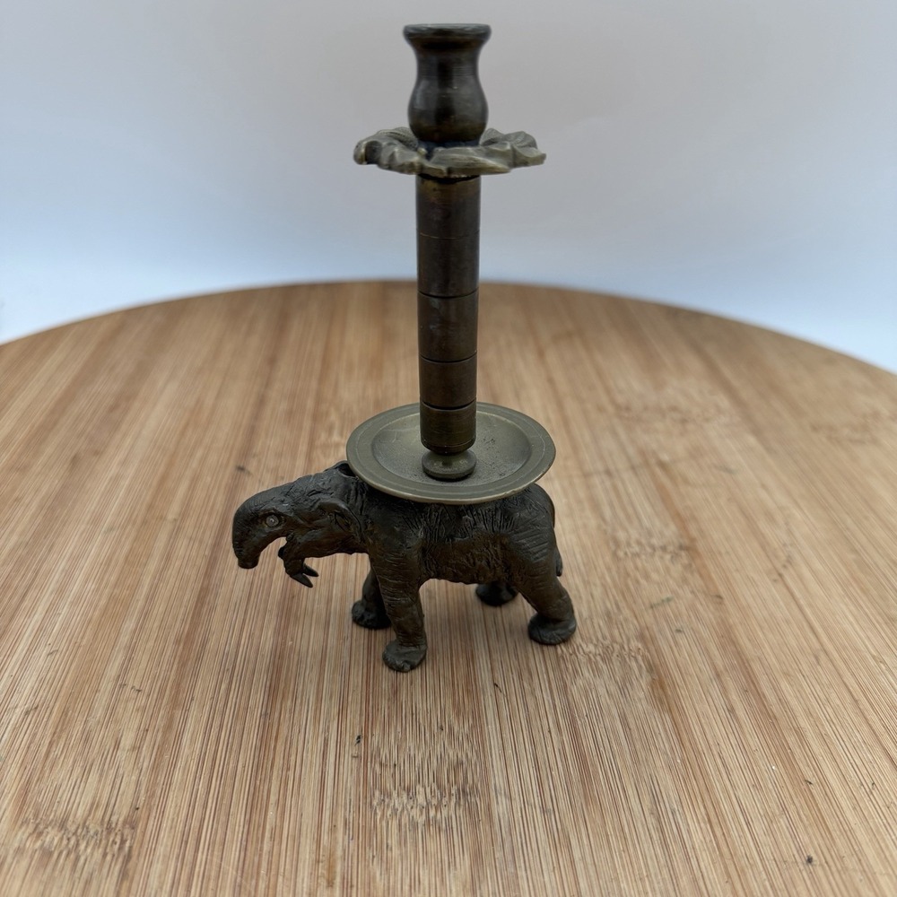 Vintage Solid Brass Elephant Corkscrew Candle Base Barware